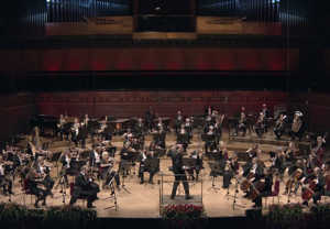 Large orchestra playing. From the concert.