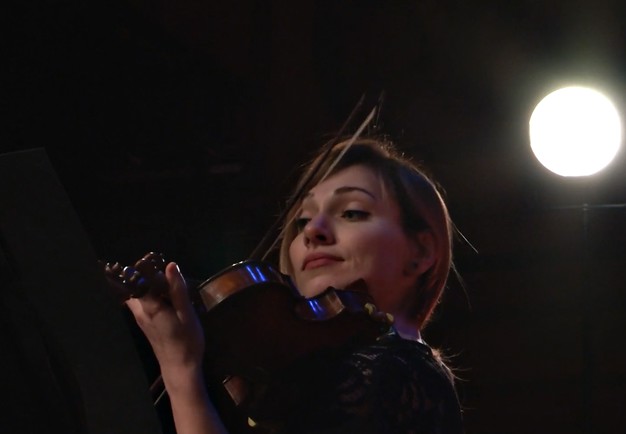 Woman with violin. Photo.