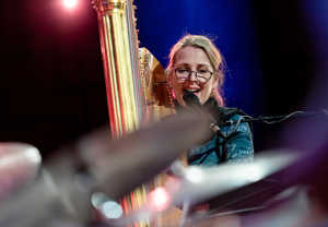 Woman playing the harp. Photo.