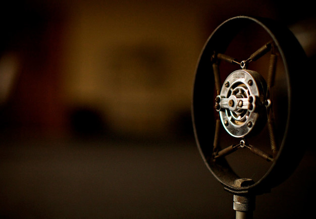 A close-up photo of an old type of microphone.
