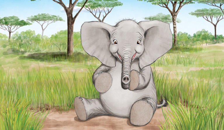A happy elephant, illustration.