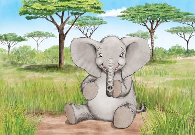 A happy elephant, illutration.