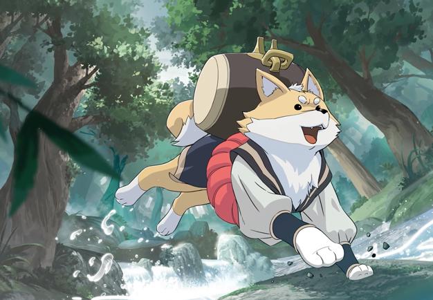 En hund. Anime-illustration från filmen. 
