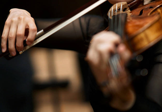 Närbild bakifrån på kvinna som spelar viola