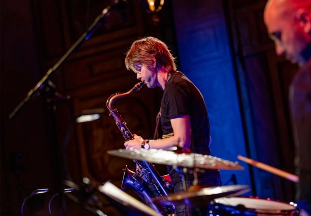 Man with a clarinet. Photo.