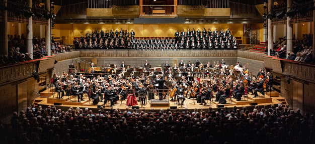 The orchestra on stage. Photo.