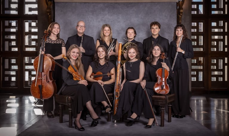Photo of all the students, picture of av happy gang with instruments