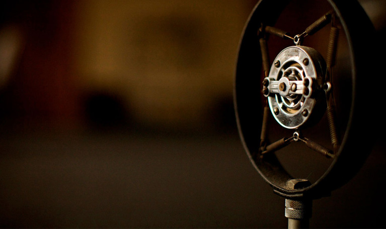 A close-up photo of an old type of microphone.