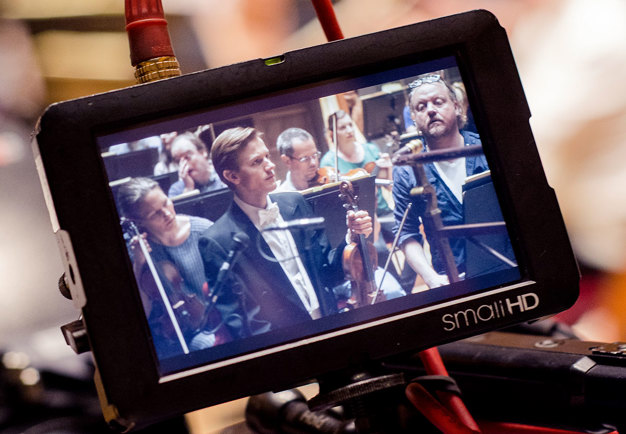 Närbild på bildskärm under filminspelning. Fotografi.