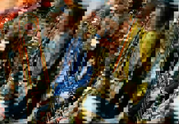 Young jazz musicians playing. Photo.