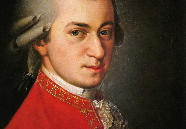 Tonsättaren Wolfgang Amadeus Mozart i färg. Porträtt.